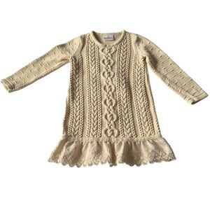 HANNA ANDERSSON L/S Cream Cable Knit Design Sweater Shift Dress Size 110 (5)
